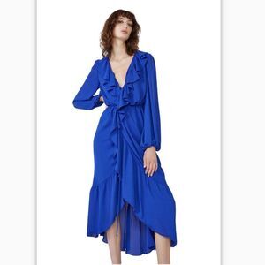 Bardot Blue Sophya Electric Blue Ruffle MIDI Dress Size Small or Size 4 New